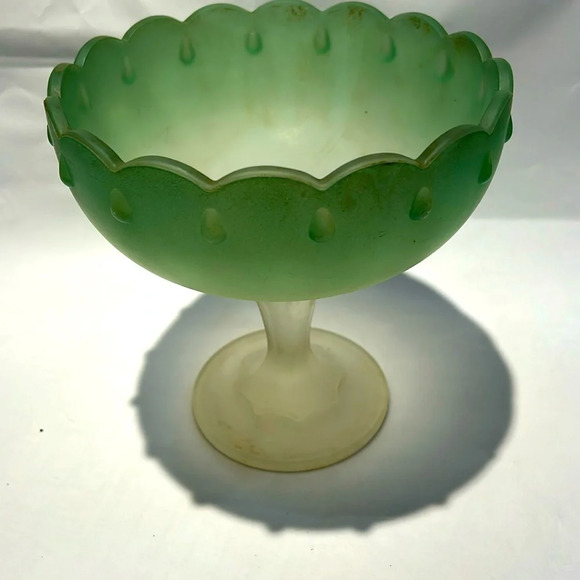 Vintage Indiana Glass, Light Green, Frosted Pedestal Bowl - Picture 1 of 4